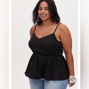 Black Satin Peplum Top